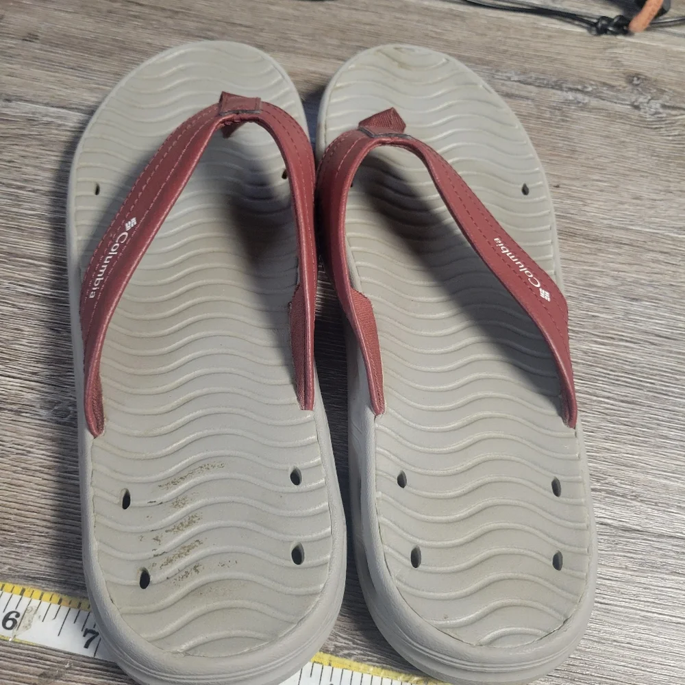 Columbia Mens Vent‎ Cush Flip Flops Maroon and Gray Size 9